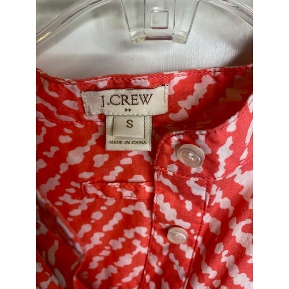 J. Crew Factory Coral White Print Cotton 1/2 Button Blouse Small Roll Tab Sleeve - Picture 4 of 5